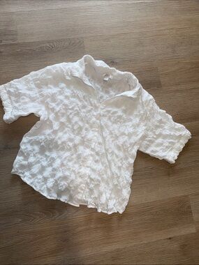 NORDSTROM RACK White Textured Short-Sleeve Button-Down Collared Shirt